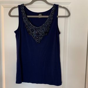 Bobeau Navy Blue Bejeweled Luxurious Tank Top Size Small